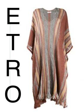 ETRO Runway Linen/ Silk / Cotton Knitted Poncho in Chestnut